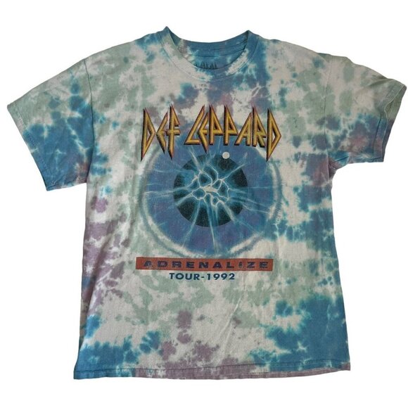 Def Leppard Adrenalize Tour Graphic T Shirt Medium Blue Tie Dye Rock Band 2021 - Picture 1 of 10